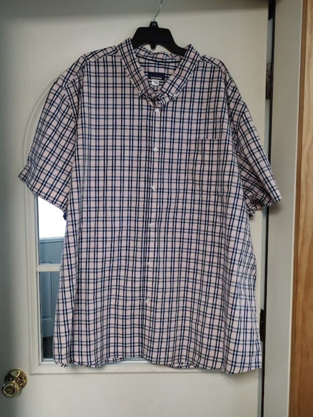 New Basic Editions Light Pink Navy Blue Plaid  Button Down Shirt Men's 5XL
